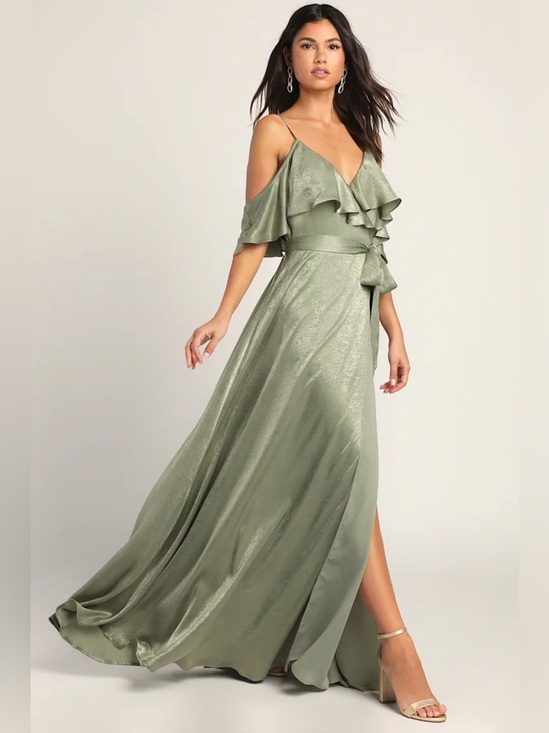 Lulus Dresses & Skirts - Lulus Moriah Sage Green Satin Wrap Maxi Dress
